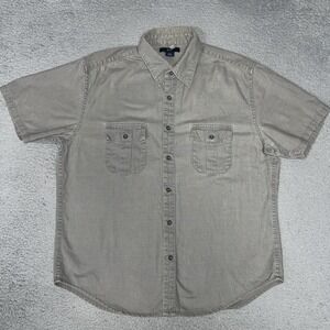 VTG Gap Shirt Men's Size L Gray Short Sleeve Linen Blend Utilty Button Down Y2k